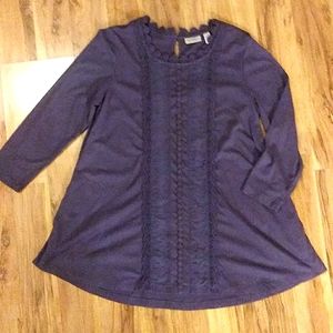 LOGO by Lori Goldstein Cotton Top w/Crochet Detail